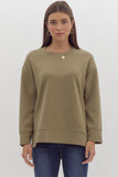 Kaycen Spilt Side Side Pullover- Olive