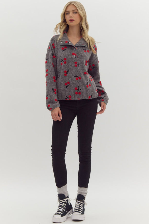 Cherry Print Fleece Pull Over