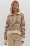 Soul Stripe Collard Zipper Detail Top-Camel