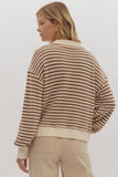 Soul Stripe Collard Zipper Detail Top-Camel