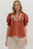 Curvy Rust Bubble Sleeve Top