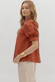 Curvy Rust Bubble Sleeve Top