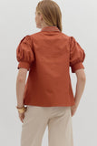 Curvy Rust Bubble Sleeve Top