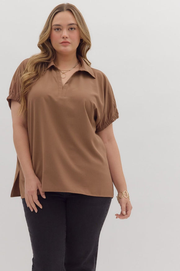 Camiryn Mocha Collared Curvy Top