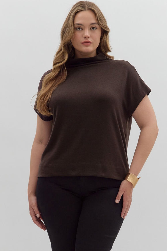 Black Curvy Knit Mock Neck Sweater