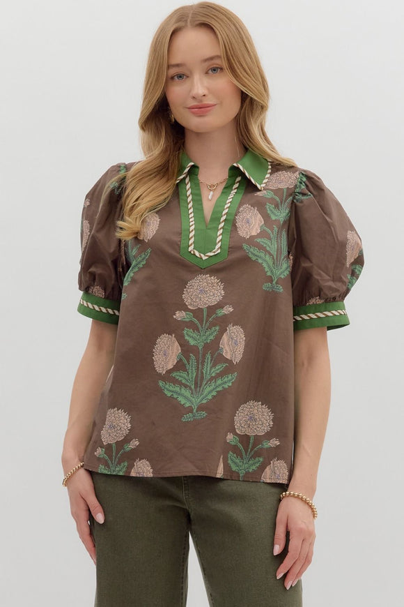 Addi Brown Floral Detailed Top