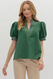 Maci Emerald Green Detailed Puff Top