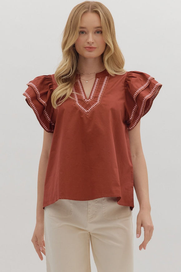 Trish Detailed Ruffle Sleeve Top
