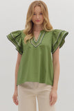 Trish Detailed Ruffle Sleeve Top