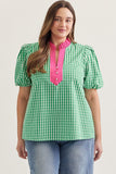 Kennedy Gingham Puff Sleeve Curvy Top