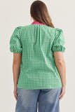 Kennedy Gingham Puff Sleeve Curvy Top