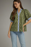 Brylee Button Puff Sleeve Curvy Top