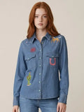 Clara Embroidered Denim Button Down Shirt