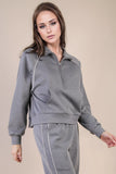 Tori Piping Detail Quarter Zip Set Grey