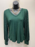 Tarra Knit Sequin Long Sleeve-Hunter Green