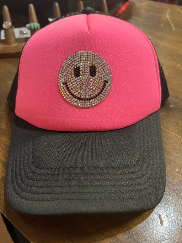 Rhinestone Smiley Trucker Cap
