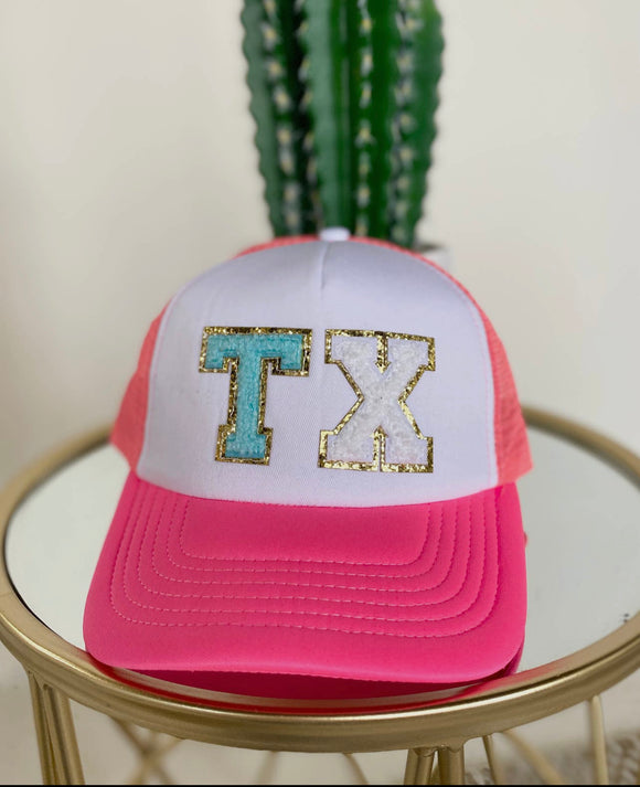 TX Chenille Patch Trucker Cap Pink
