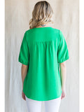 Jayce V-Neck Puff Sleeve Top-Kelly Green