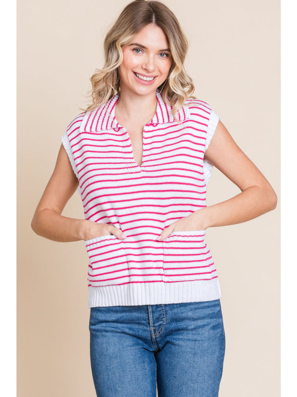 Everlee Striped Knit Vest-Pink
