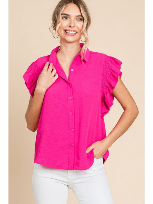 Skye Solid Ruffle Top-Hot Pink