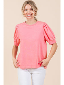 Eden Solid Puff Sleeve Top-Pink