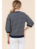 Ky Striped Ribbed Top-Navy