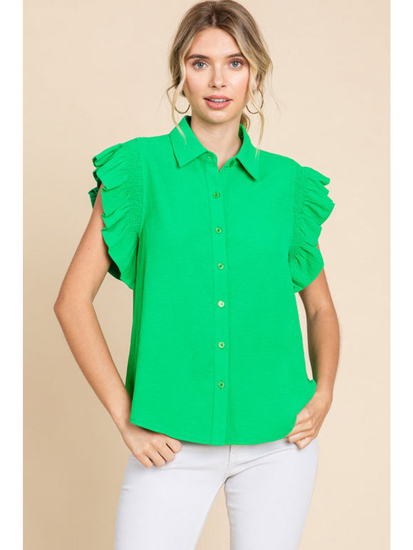 Skye Solid Ruffle Top-Kelly Green