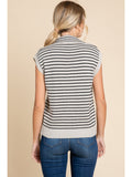 Everlee Striped Knit Vest-Oatmeal/Black