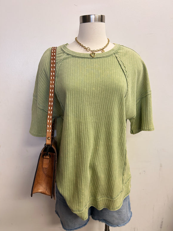 Lex Ribbed Top-Sage