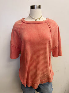 Lex Ribbed Top-Coral