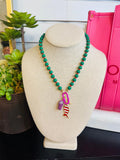 Glass Bead Necklace with Charms