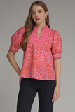 Pink Leopard Ruffle Neck Top