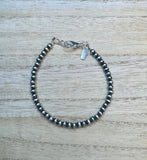 4mm Round Silver Plated Copper Pearl Clasp Bracelet