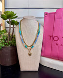 Multi Bead Necklace With Heart Chain