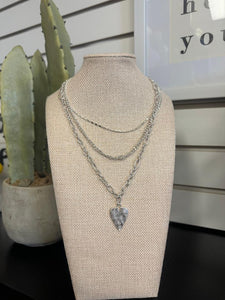 Triple Strand Silver Heart Necklace