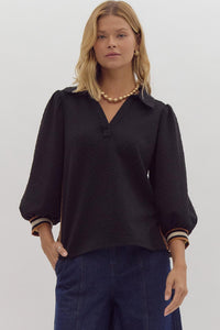 Phoebe Textured Stripe Top- Black