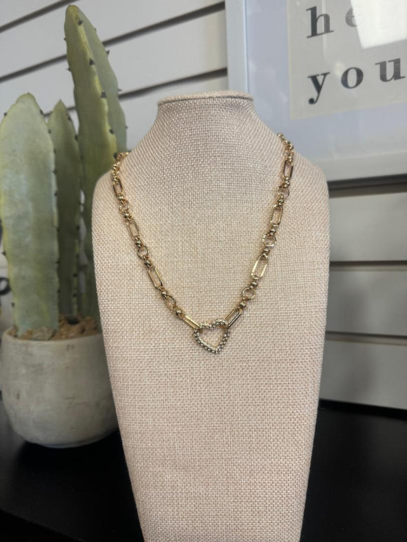 Gold Chunky Diamond Heart Necklace