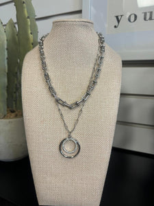 Double Strand Horse Bit Circle Necklace- Silver