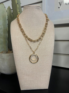 Double Strand Horse Bit Circle Necklace- Gold