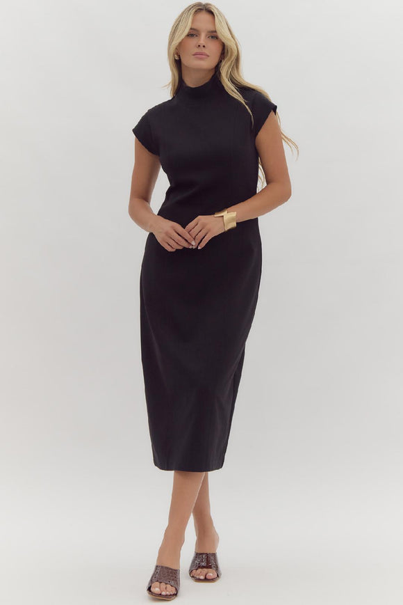 Nancey Mock Neck Dress-Black