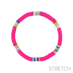 Rubber Disc Stretch Bracelet-Pink