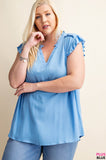 Lori Ruffled Sleeveless Top-Blue/Curvy