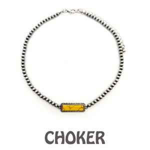 Navajo Pearl  Choker Necklace Mustard