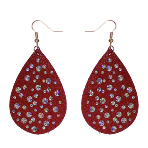 Teardrop Genuine Leather Earrings-Red