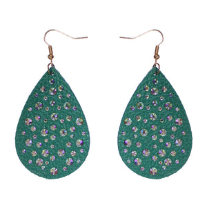 Teardrop Genuine Leather Earrings-Turq.