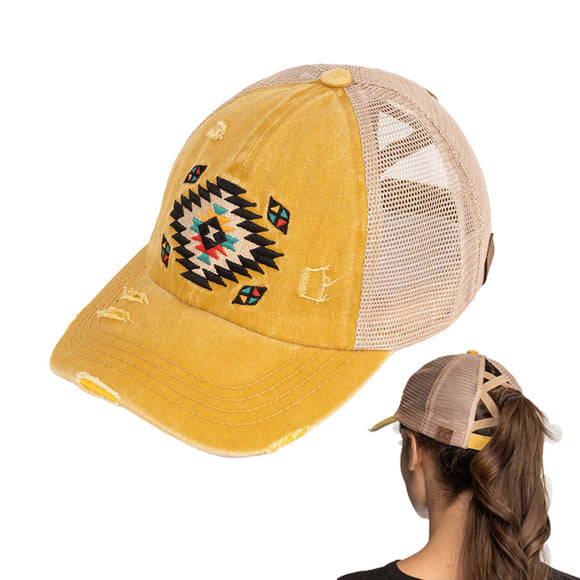 Aztec Embroidered Cap-Mustard