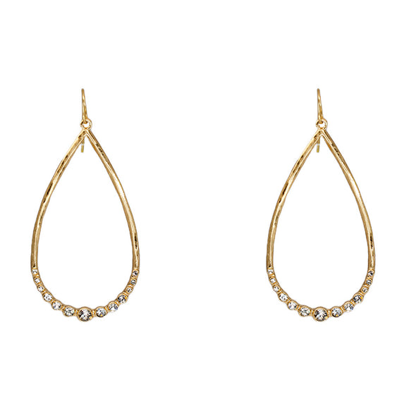 Wendy Teardrop Hoop Earrings w/ Rhinestone-Gold
