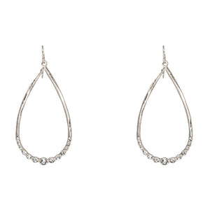 Wendy Teardrop Hoop Earrings w/ Rhinestone-Silver