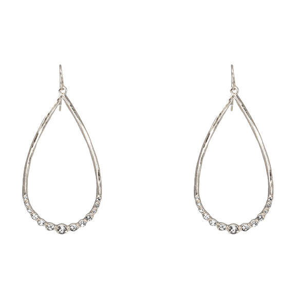 Wendy Teardrop Hoop Earrings w/ Rhinestone-Silver