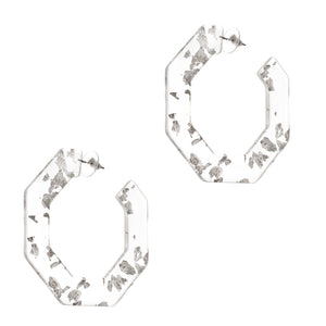Acetate Geometric Hoop Earring-White